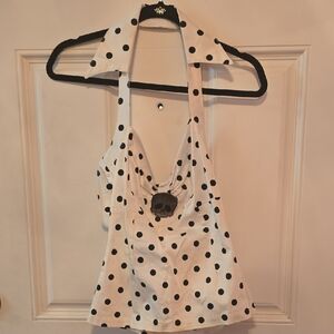 Polka Dot Halter Top with Skull Detail